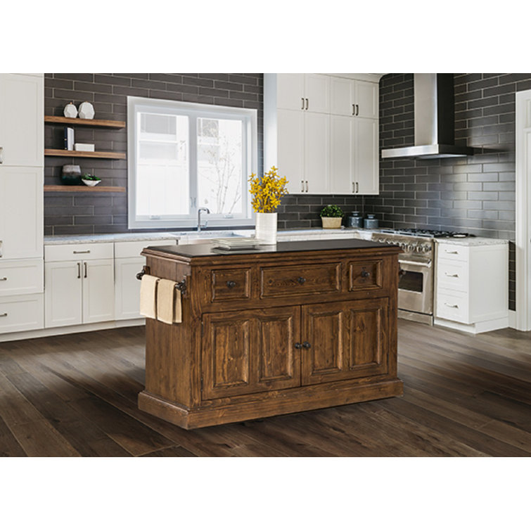 Three Posts™ Eloy 51'' Wide Rolling Kitchen Island with Granite Top